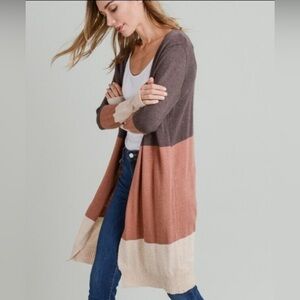 NWT Doe & Rae Colorblock 100% Angora Longline Open Cardigan Duster Sweater Sz SM